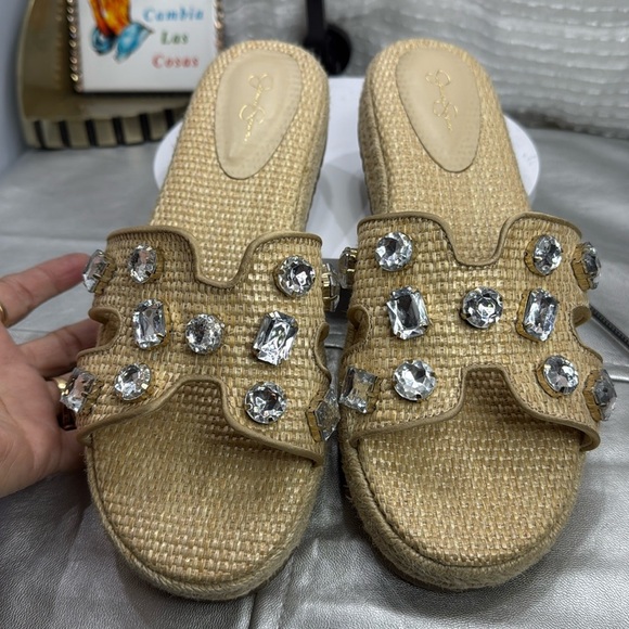 (M5) Jessica Simpson JP-Danalea,raffia and jute sandals with stone studs.Sz 8.5M - Picture 3 of 12